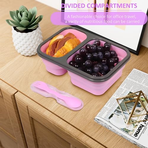 2 Pack Collapsible Silicone Lunch Box Set, 2 Compartments Bento Boxes with Lids, Food Storage Containers for Meal Prep, Office, Travel, Camping, BPA Free - Image 3