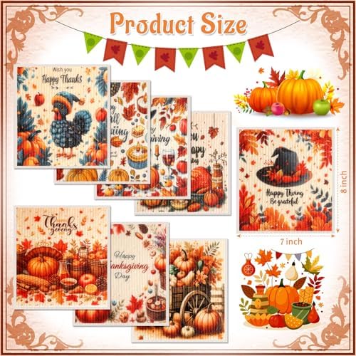 Lucomb 8 Pack Thanksgiving Swedish Dishcloths for Kitchen, Reusable Soft Kitchen Towels Dish Cloths Set Absorbent Sponge Cleaning Washable Quick Drying Bar Hand Washing - Image 2