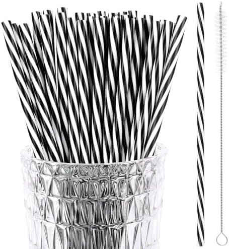 JANYUN 30 Pcs Halloween Straws Plastic, Reusable Black and White Straws by JANYUN