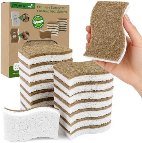 Silkyhose 18 Pack Natural Kitchen Sponges, Cellulose Coconut & Non-Scratch by Silkyhose
