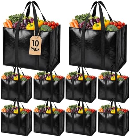 10 Pack Reusable Grocery Bags with Handles Waterproof Shopping Tote Bags by WiseLife