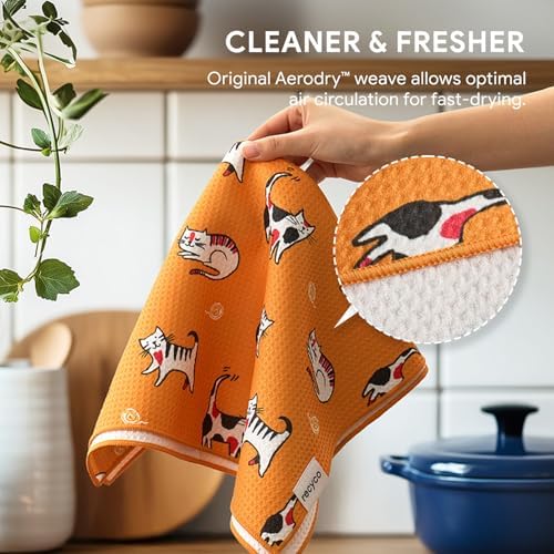 RECYCO Waffle Kitchen Towel Set of 2 - Quick Dry Microfiber Sustainable Dish Towels - Ultra Absorbent Reusable Cleaning Tea Towels - Lightweight Hand Towels,16”x 28”, Cuddly Cats - Image 5
