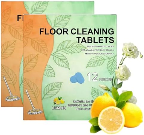 12pcs Floor Cleaner Tablets Hard Floor Cleaner Tablets, Pre-Measured Dissolvable Cleaning Solution for Tile, Vinyl, Hardwood, Fresh Lemon Scent, Compatible with Robot Mops & Wet/Dry Vacuums (24pc) by Unknown