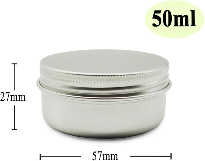 10pack 50ml Silver Aluminum Tin, 50 Gram Containers Leak Proof Cosmetic Jars, 50g Small Makeup Containers Round Screw Lids for Cosmetic, Salves, Lip Balms, Toner, Cream, Candle, Tea, Beads