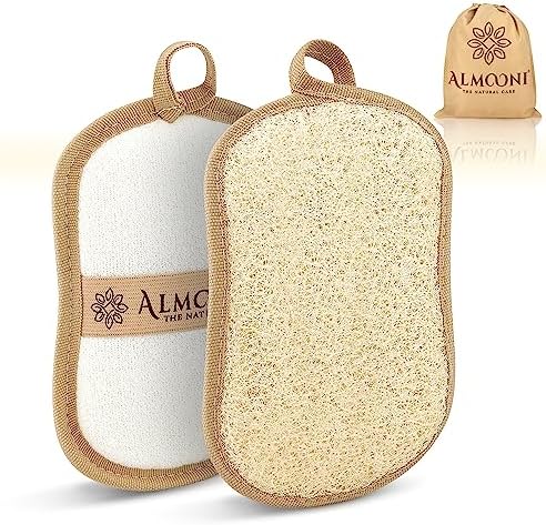 Almooni Natural Loofah Body Scrubber, Exfoliating Loofah Sponge, 2 Pack by Almooni