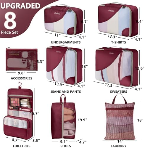 OlarHike 8 Set Packing Cubes for Travel,Gifts for Women Mom,Anti-Tearing Suitcase Organizer,with Over 1000 pcs Mesh Holes,Vacation Essentials & Accessories for Cruise Ship - Image 2