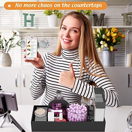 Black Bamboo Drawer Organizer - Silverware&Utensil Holder Organizer for Kitchen Drawers, Multi-Use Drawer Dividers Boxes for Bathroom Counter，Cabinet, Garage, Office Desk, Makeup, Jewelry (15"6"2.5") - Image 4