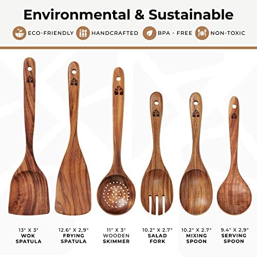Wooden Spoons for Cooking, Teak Wood Kitchen Utensil Set – Multipack - Image 4