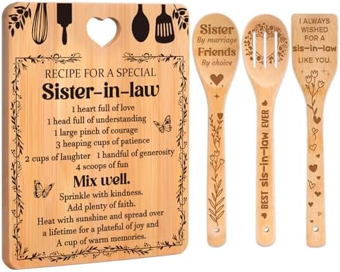 Gifts for Sister in Law - "Recipe for a Special Sister-in-Law", Sister in Law Birthday Gifts Engraved Bamboo-Made Cutting Board Set, Mothers Day Gifts for Sister in Law. by Apjielop-GiftsMaster
