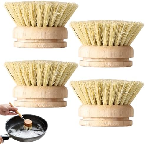 Wooden Dish Brush 4Pcs Natural Bamboo Dish Brush with Sisal Fibers Eco-Friendly Scrubber for Kitchen Cleaning by Unknown