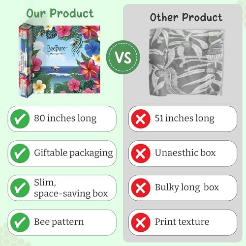 Reusable Beeswax Food Wrap Roll - Cut-to-Size 15 x 80 in, Eco-Friendly Food Storage Wrap, Tropical Hibiscus Bees in Paradise Design - Image 2