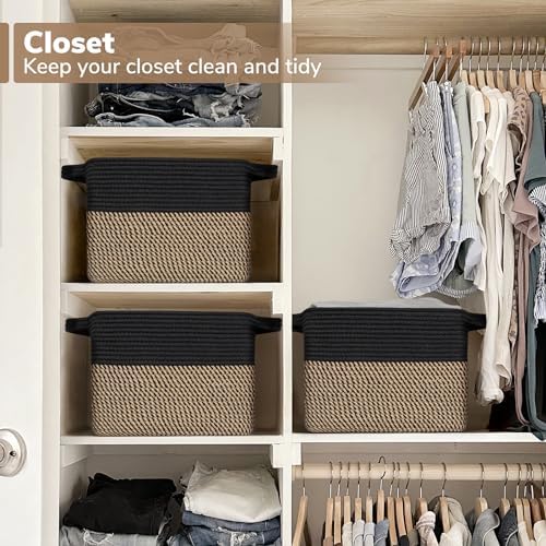 Goodpick Cube Storage Bins - Towel, Book, Cloth, Shoes, Closet Shelf Woven Baskets for Office, Baby Laundry, Toys, 13''x10''x9'' (Pack of 3) - Image 6