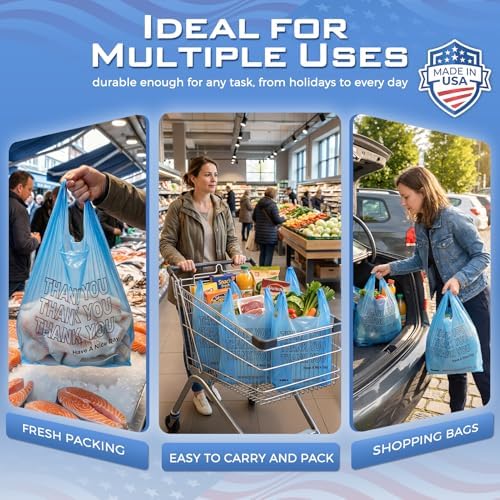 Fuxury 10000 (10K) Count Blue Plastic Thank You Bags 11.5 x 6.5 x 21, Grocery, Take Out, To Go, Retail Shopping T-shirt Bags in Bulk (Made in USA) - Image 6