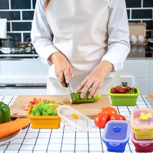 5 Pack Collapsible Silicone Food Storage Containers with Leak-Resistant Lids, 12 oz Small Foldable Snack Box Bento Box, For Kitchen, Office, Camping, Travel, BPA Free - Image 6