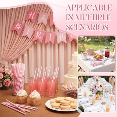 Honeydak 50 Pcs Reusable Plastic Straws Bulk,Pink and White Striped - Image 4