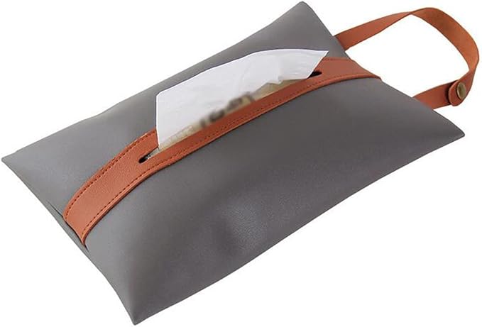 Tissues Box PU Leather Facial Paper Storage Case Rectangular Organizer Holder Decor with Hanging Strip for Kitchen Restaurant Countertops Bedroom Dressers Night Stands Desks (Gray)
