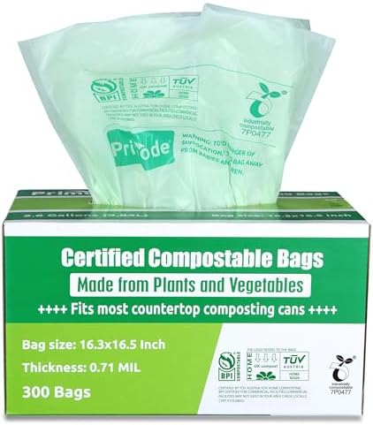 Compostable Bags, 2.6 Gallon Food Scraps Yard Waste Bags, 300 Count, Extra Thick 0.71 Mil. ASTM D6400 Compost Bags Small Kitchen Bag Certified by BPI and TÜV AUSTRIA by Primode