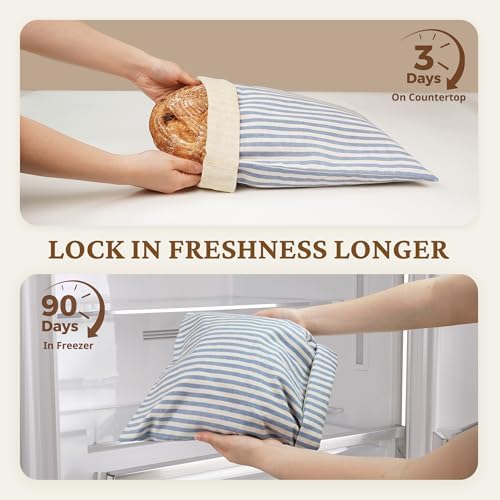 BRONYPRO Reusable Beeswax and Cotton Bread Bags with Zipper, 2-Pack Waxed Bread Bags for Homemade Bread & Sourdough, Sustainable Sourdough Loaf Storage to Lock in Freshness, Large 17x12.6in, Blue - Image 5