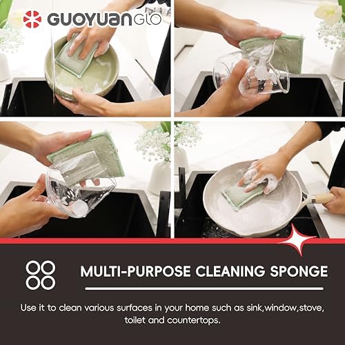 Bamboo Kitchen Sponges Heavy Duty Natural Cleaning Sponges Non-Scratch Dish Sponge for Dishes, Pots and Pans-Green,6 Pack - Image 6