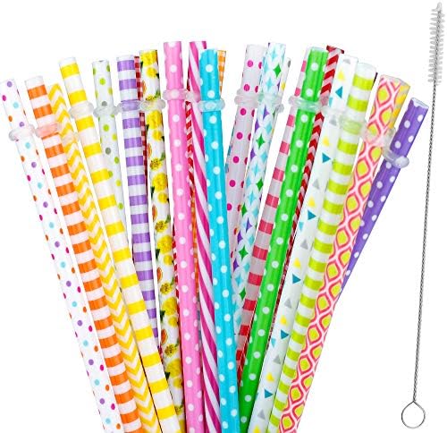 JANYUN 30Pcs Colorful Reusable Plastic Straws with Cleaning Brush by JANYUN