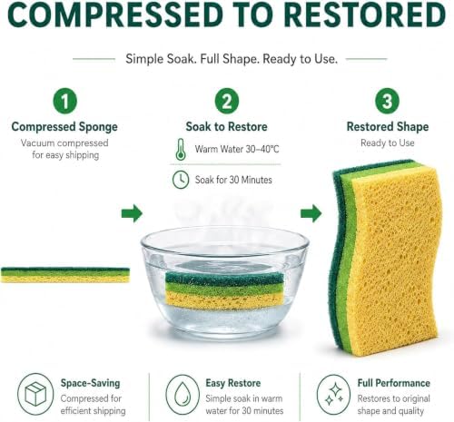12 PCS Sponges Kitchen, Non Scratch Scrub Sponges for Washing Dishes, Green - Image 5