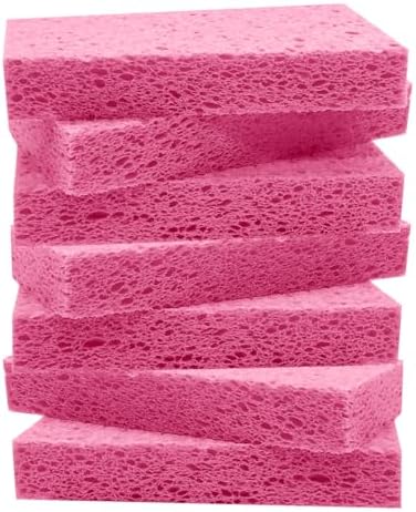 Large Cellulose Sponges, Kitchen Sponge for Dish, Thick Heavy Duty Scrub Pads, Non-Scratch Scrubber for Household/Cookware/Bathroom/Office/Boat 5.5" x 3" x 1" (7 Pack) Pink by Mainlyrunmakeupsuppliers