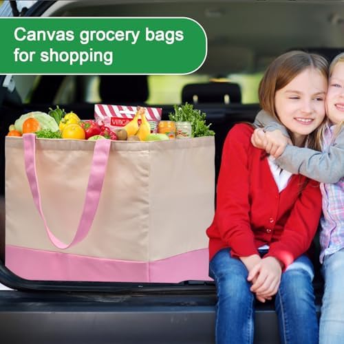 Canvas Reusable Grocery Bags Heavy Duty, 8.3 gal Foldable Large Tote Bag with Handles, Holds 60 lbs Canvas Shopping Bags, 1 Pack - Image 2