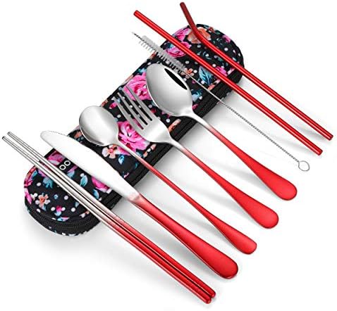 Travel Utensils,Reusable Silverware Set To Go Portable Cutlery Set with a Waterproof Carrying Case for Lunch Boxes Workplace Camping Picnic (GraRed) by Topbooc