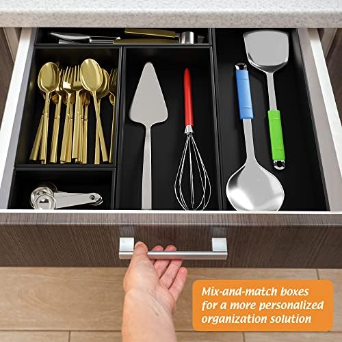 Black Bamboo Drawer Organizer - Silverware&Utensil Holder Organizer for Kitchen Drawers, Multi-Use Drawer Dividers Boxes for Bathroom Counter，Cabinet, Garage, Office Desk, Makeup, Jewelry (9"6"2.5") - Image 2