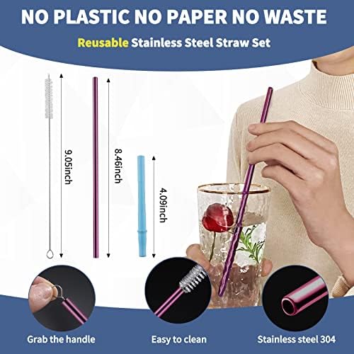 Logcow Travel Utensils Set with Case, 10-Piece Reusable Stainless Steel Camping Cutlery, Portable Fork Spoon Knife Chopsticks & Straw for Work, Lunch, Picnic (Purple) - Image 6