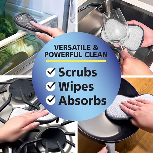 Fresh Scrub-N-Wipe Pad by Tuff-Scrub, 6-Pack, Antimicrobial & Charcoal Foam for Odor Control, Microfiber, Multi-Surface, Non-Scratch, Dual-Sided, Machine Washable, Kitchen Sponge (Large) - Image 6