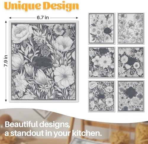 JOYMOOP 12 Pack Decorate Cleaning Cloth (Black White of Decorative Series), Reusable Absorbent Dish Towels, Non-Scratch Washable Rags for Cookware, Kitchen and Household Cleaning - 6.7×7.9 inch - Image 2