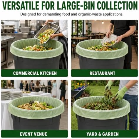 OrangeBio 55 Gallon Compostable Trash Bags, 60 Count, Heavy Duty Garbage Bags for Contractor, Yard Waste & Commercial Food Waste, Plant-Based, BPI ASTM D6400 & TÜV OK Compost Home Certified - Image 5