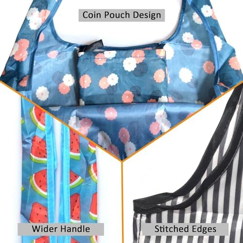 Reusable Grocery Bags, 12 Pack 50Lbs Foldable Fashion Washable Shopping Bags, Large Boho Tote Bags For Groceries, Bulk Market Cloth Storage Bags, Utility Aesthetic Personalized Gifts For Women - Image 5