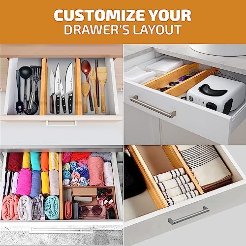 Bambüsi 4-Pack Drawer Divider - 2.6" High, 16" to 22" Adjustable Bamboo Drawer Organizers for Clothes, Expandable Dresser Separators in Bedroom/Bathroom/Kitchen/Office Organization and Storage - Image 6