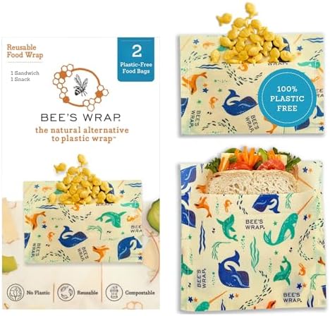 Bee's Wrap Beeswax Food Wraps, Snack Bag & Sandwich Wrap - Under the Sea by BeesWrap