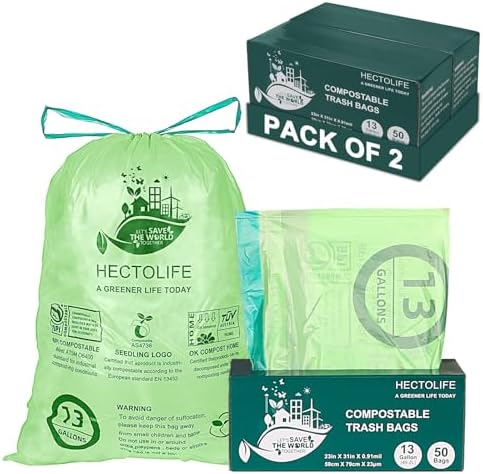 13 Gallon 100 Count Compostable Trash Bags with Home by HECTOLIFE