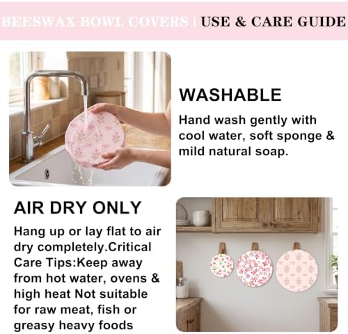 Sitsink Beeswax Bowl Covers Pink Bow Reusable Food Wrap 5 Pack - Image 6