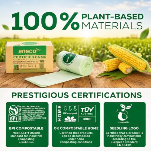 ANECO 8 Gallon Compostable Kitchen Food Waste Bags, 30 Count - Image 5