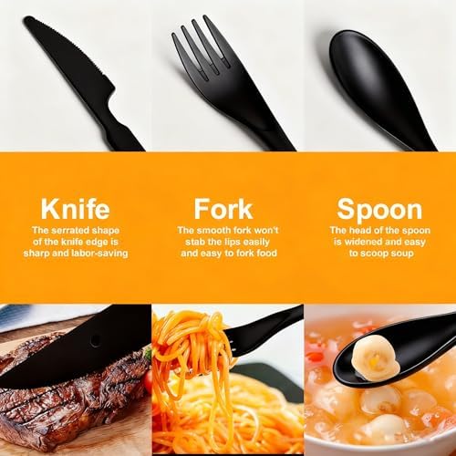 Travel Utensils with Case, Camping Utensil Sets, Wheat Straw Portable Knife Fork Spoons Tableware, Reusable Utensils for Lunch Box (Black) - Image 5