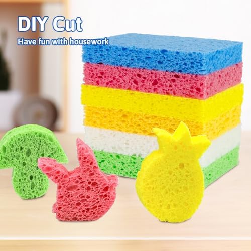 Multi-Use Cellulose Kitchen Sponges Compressed Cellulose Sponges, Non-Scratch, Dish Sponge for Kitchen Bathroom Cars, Funny Cut-Outs DIY (12, Multicolor) - Image 7
