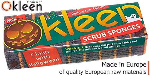 Black & Orange Multi Use Scrub Sponges. Made in Europe. 18 Pack, 4.3x2.8x1.4 inches. Heavy Duty and Non Scratch Fiber. Odorless Durable and Delicate Halloween Holiday Sponges - Image 2