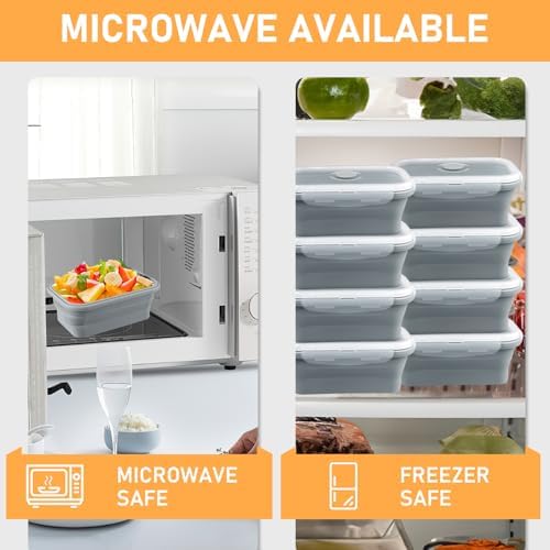 8 Pack 17 oz Collapsible Food Storage Containers, Silicone Lunch Boxes,Gray - Image 6
