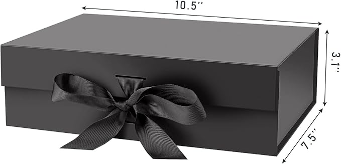 Gift Box with Lid for Presents 10.5x7.5x3.1 Inches with Ribbon and Magnetic Closure(5-Pack) (Black)