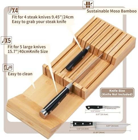 Utoplike Knife Drawer Organizer, Bamboo Knives Block for Kitchen Drawers - Image 4