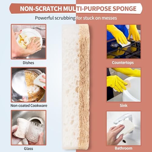Natural Dish Sponge 48 Pack, Non-Scratch Scrub Sponge, Eco Multipurpose Kitchen Sisal Fiber Cellulose Sponge, Odor-Less Dual-Sided for Dish Washing & Household Cleaning - Image 3