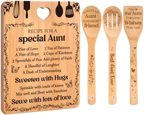 Gifts for Aunt - "Recipe for a Special Aunt" Aunt Birthday Gifts Cutting Board Set, Bamboo-Made Engraved Utensil Set, Aunty Birthday Gifts, Mothers Day Gifts for Aunt by Apjielop-GiftsMaster
