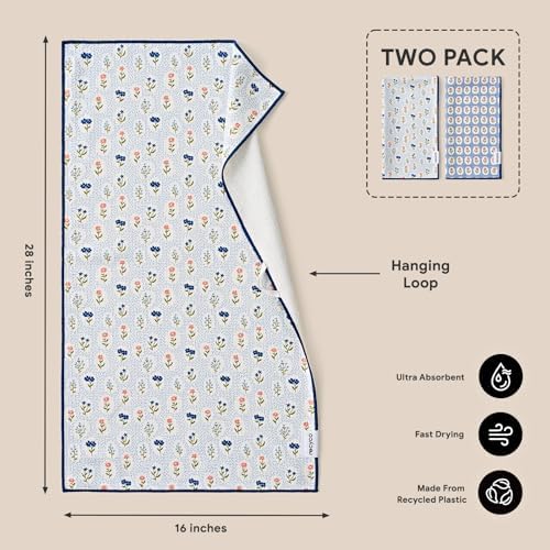 RECYCO Waffle Kitchen Towel Set of 2 - Quick Dry Microfiber Sustainable Dish Towels - Ultra Absorbent Reusable Cleaning Tea Towels - Lightweight Hand Towels,16”x 28”, Bloom Tiles - Image 2