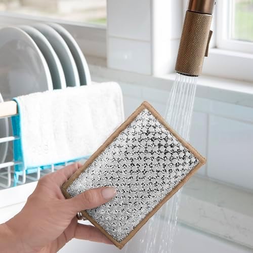 OGGI Bambou Odor-Free Scrubbing Sponges - Natural Scrub Sponges for Dishes, 91% Bamboo-Derived Rayon Cellulose Fiber, Reusable, Absorbent, Durable Scrubbers, Non-Scratch, Washable - 3 pcs, 7x4 - Image 3