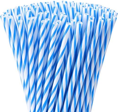 Honeydak 50 Pcs Reusable Plastic Straws Bulk,Blue and Whit Stripe by Honeydak